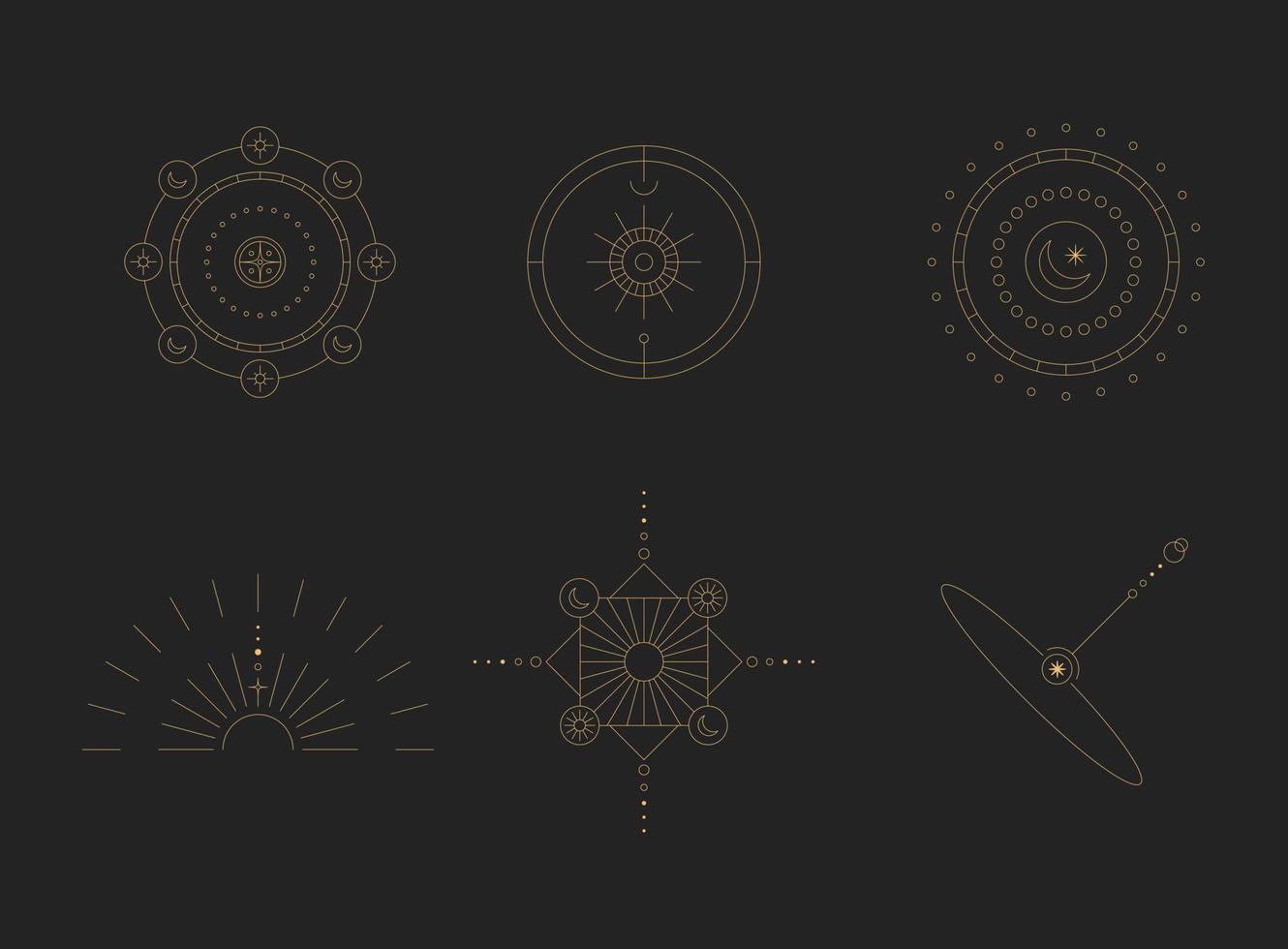 Set of moon and sun line art. Minimal boho linear symbols. Celestial mystic element. Vector line art illustration.