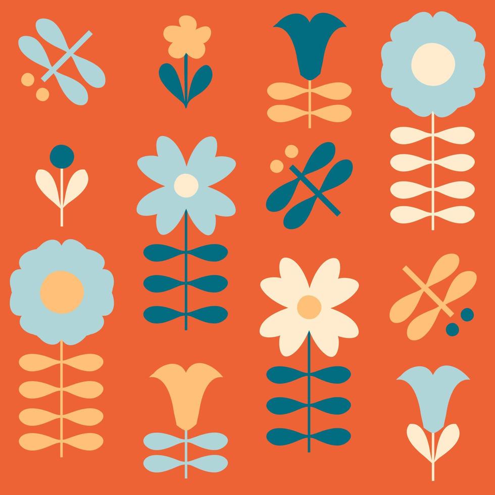 Hippie aesthetic seamless pattern with flowers in bold style. vector