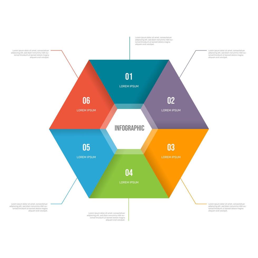 vector infográfico hexagonal. diagrama hexagonal con 6 opciones. se puede utilizar para gráficos, gráficos, informes, presentaciones, diseño web.