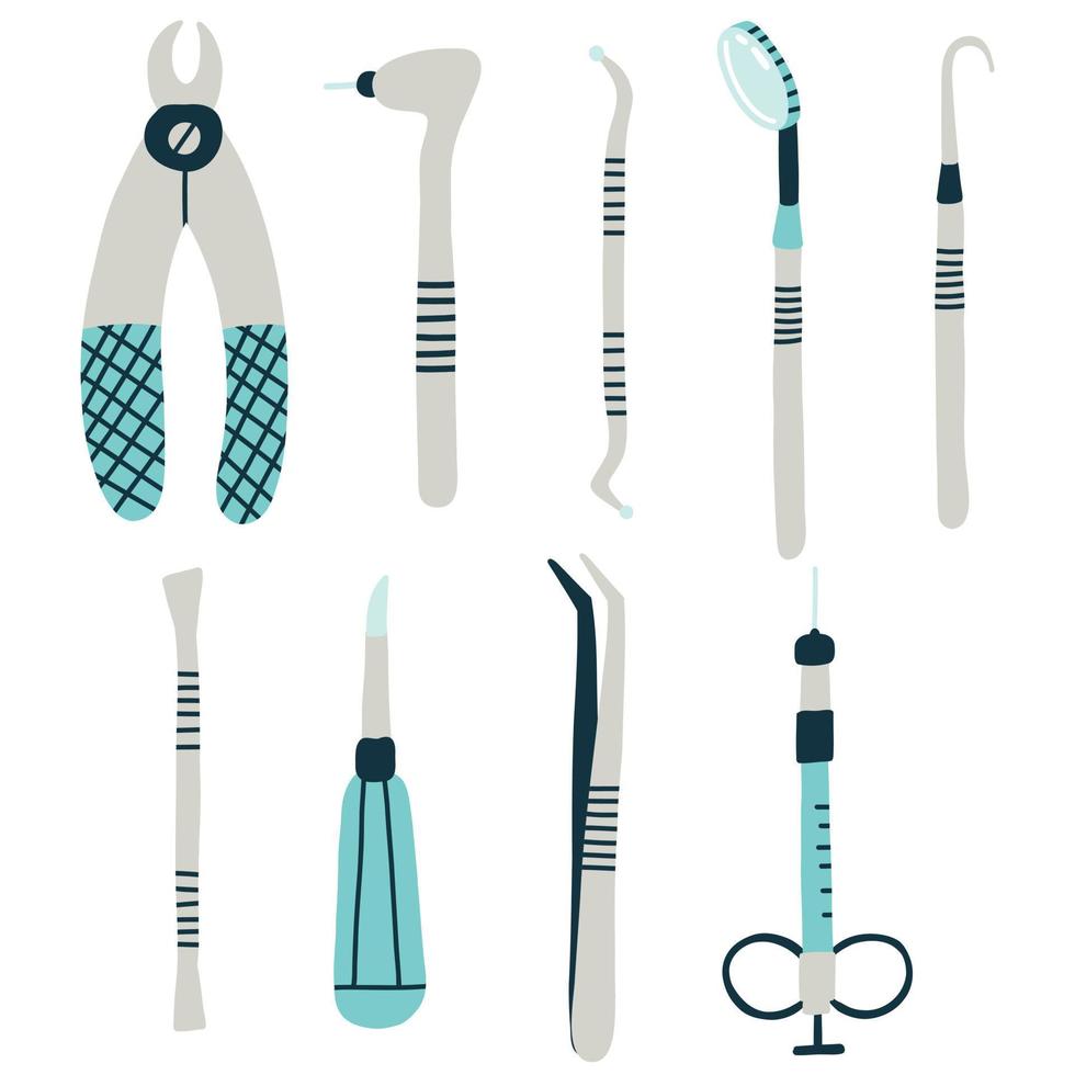 Dental instrument set for dental treatment vector