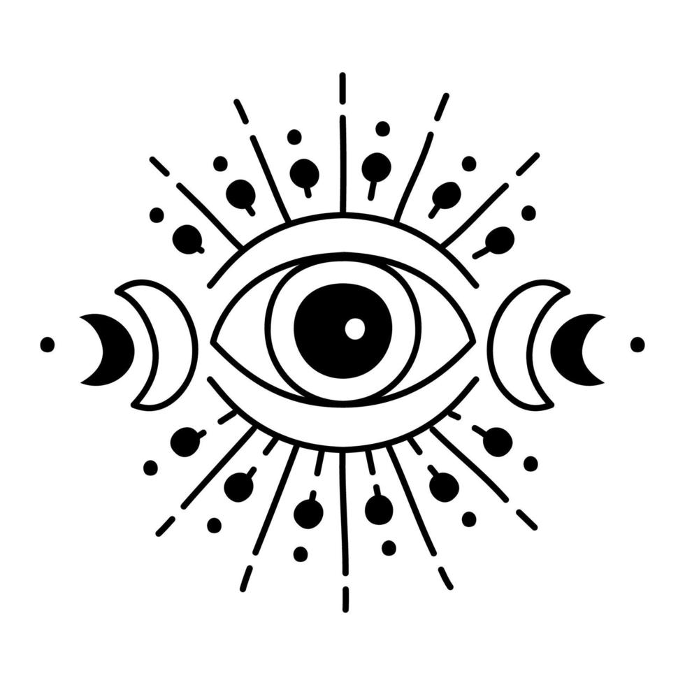 Evil doodle eye. Hand drawn witchcraft eye talisman, magical sacred symbol vector