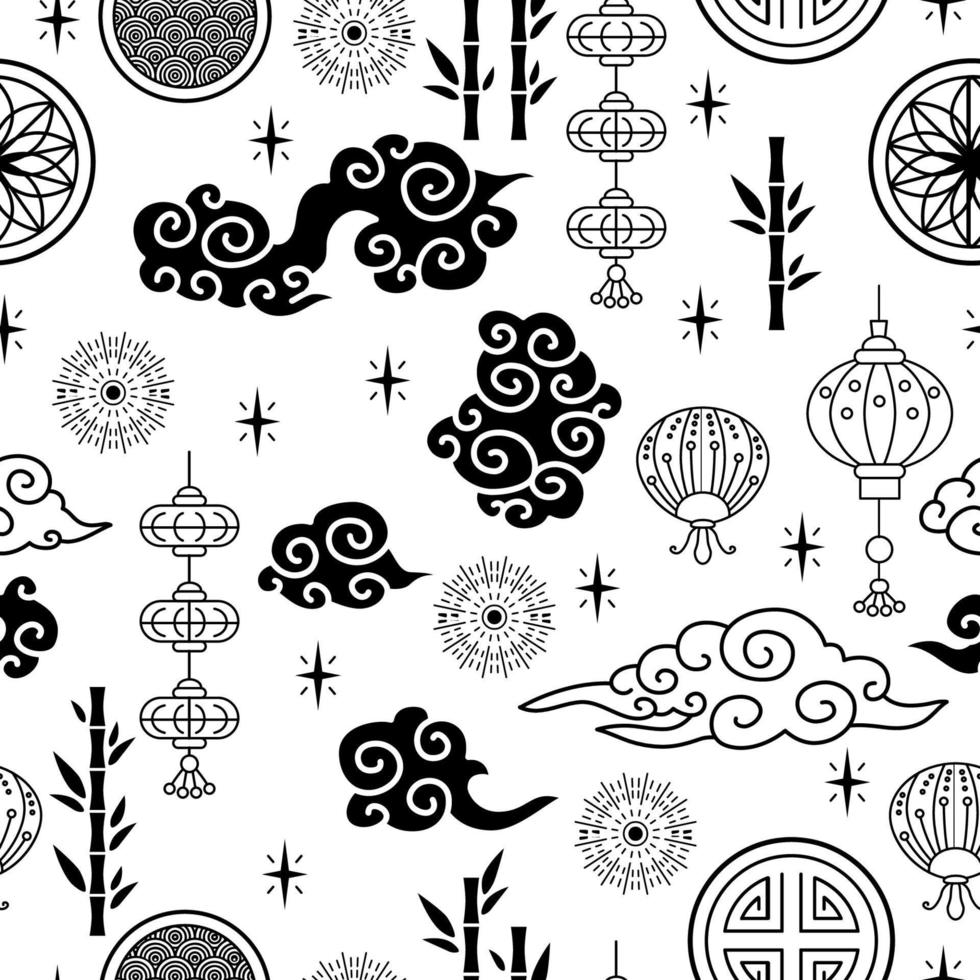 Chinese traditional oriental ornament background, pattern seamless vector