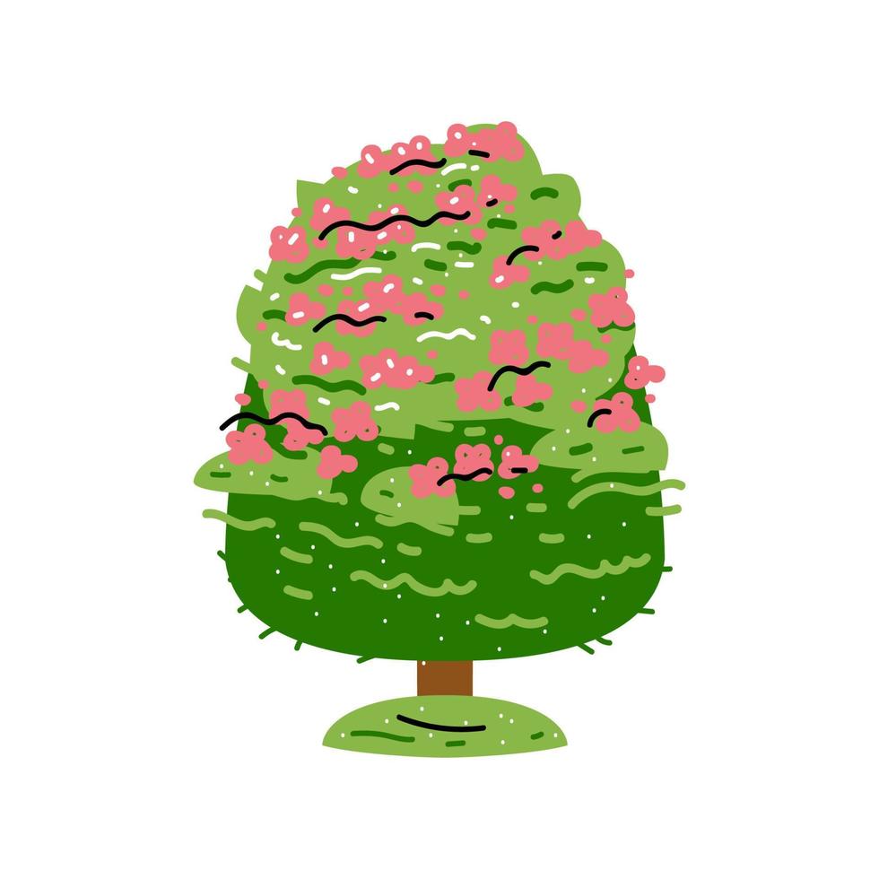 Beautiful blossom Korean tree isolated on white background. Flat style vector