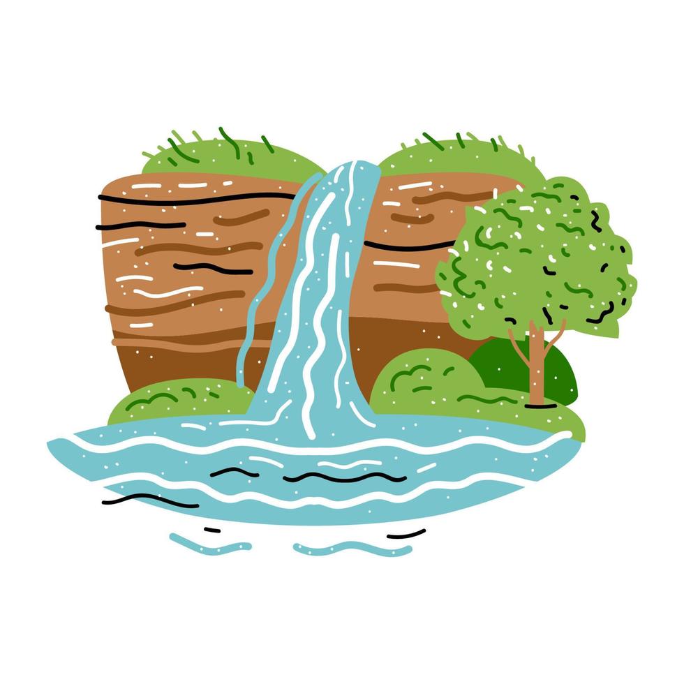 Mountain with waterfall on Jeju island in Korea. Korean landscape vector