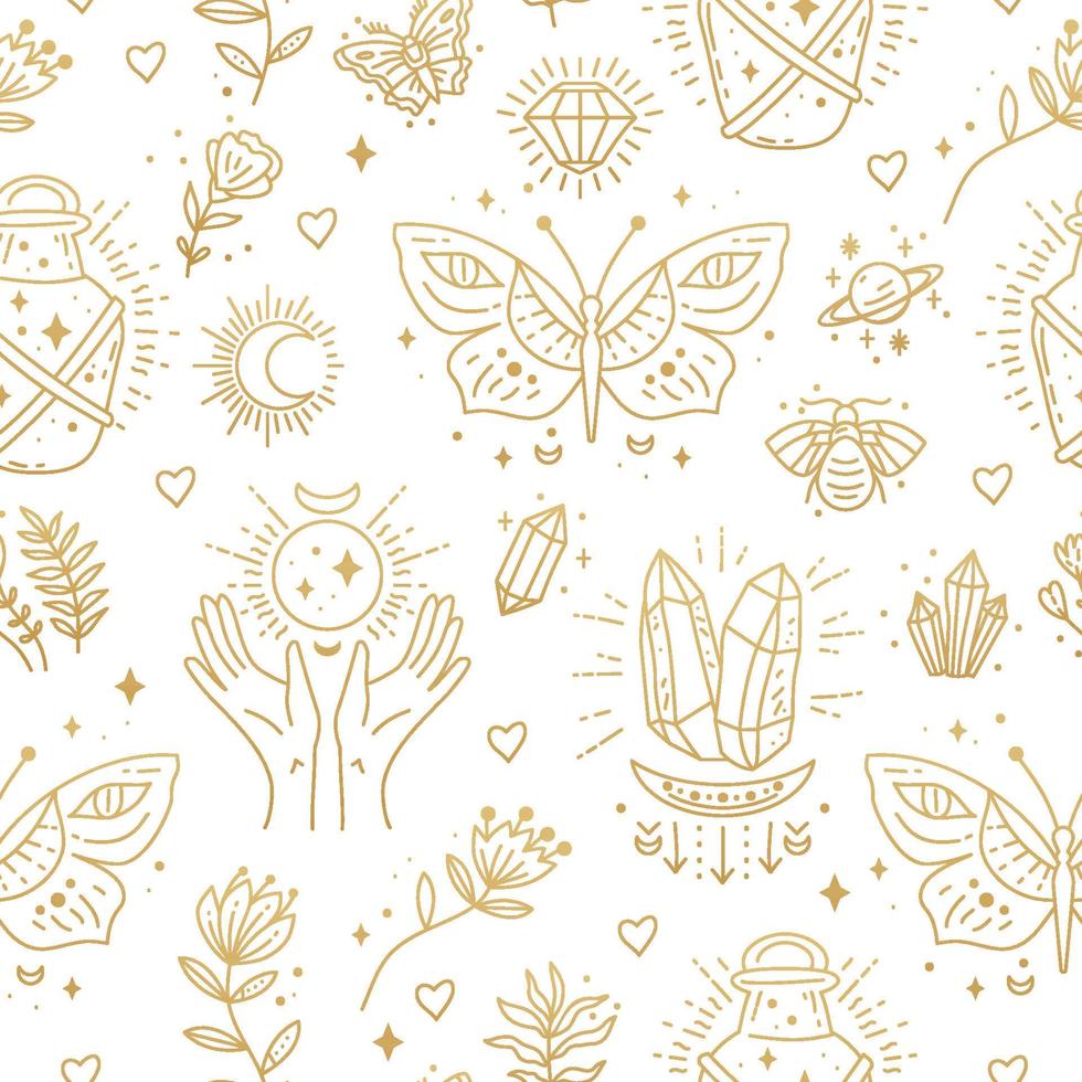 Magic boho symbols seamless pattern. Backdrop of gypsy sacred elements vector