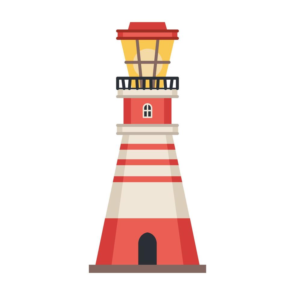 Sea detailed lighthouse icon isolated on white - vector. Beacon tower vector