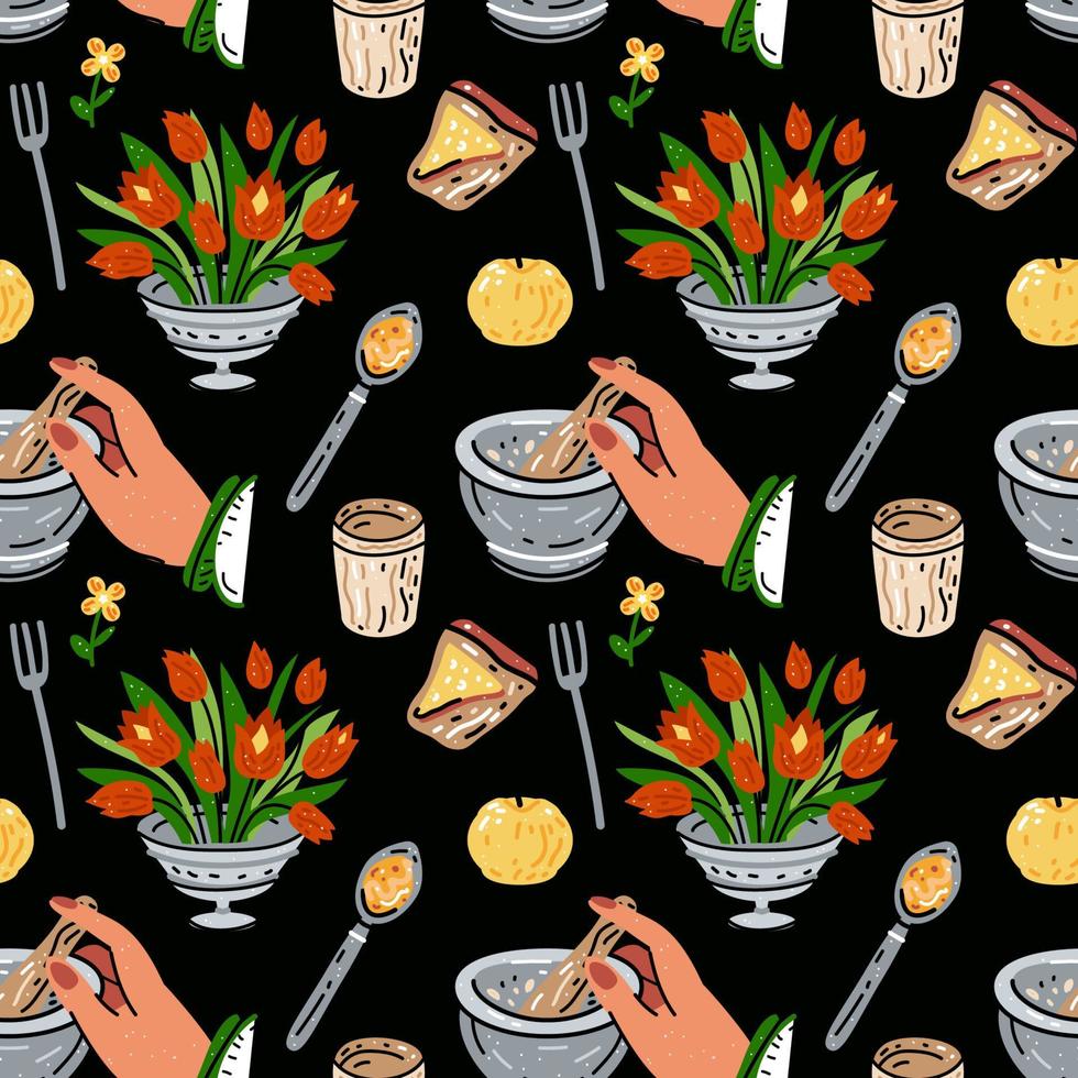Bright seamless pattern for kitchen design, for the menu vector