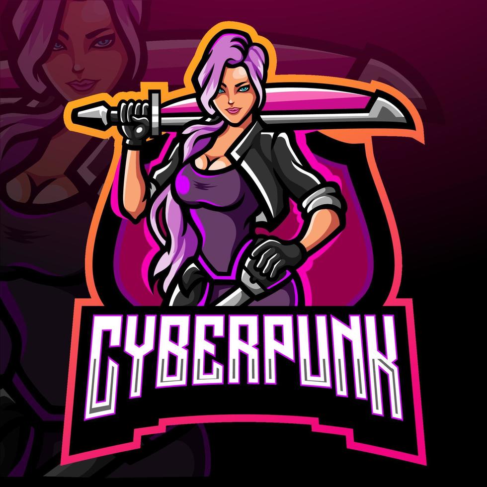 Cyber punk warrior esport logo mascot design vector