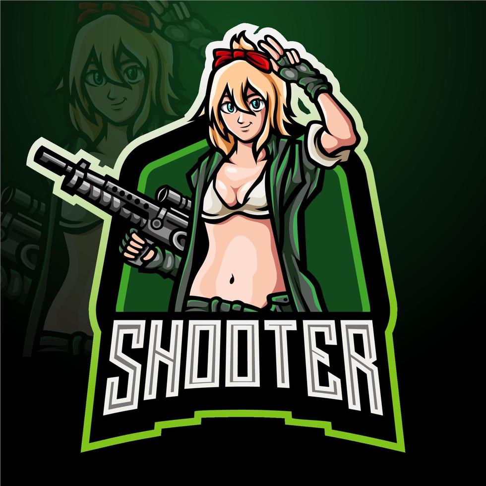 Shooter girls mascot esport logo design vector