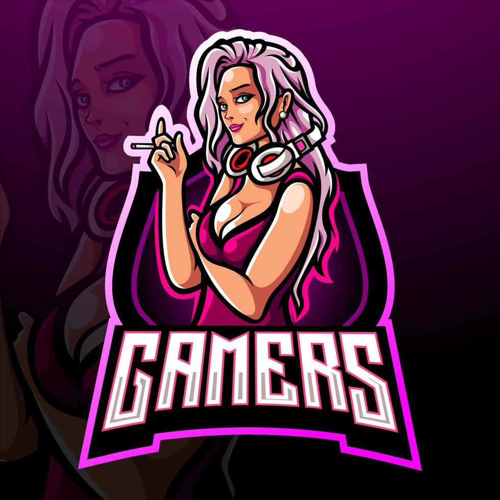 Gamer girl mascot. esport logo design. vector