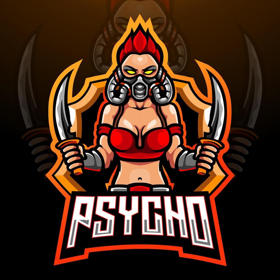 Psycho esport logo mascot designPrint vector