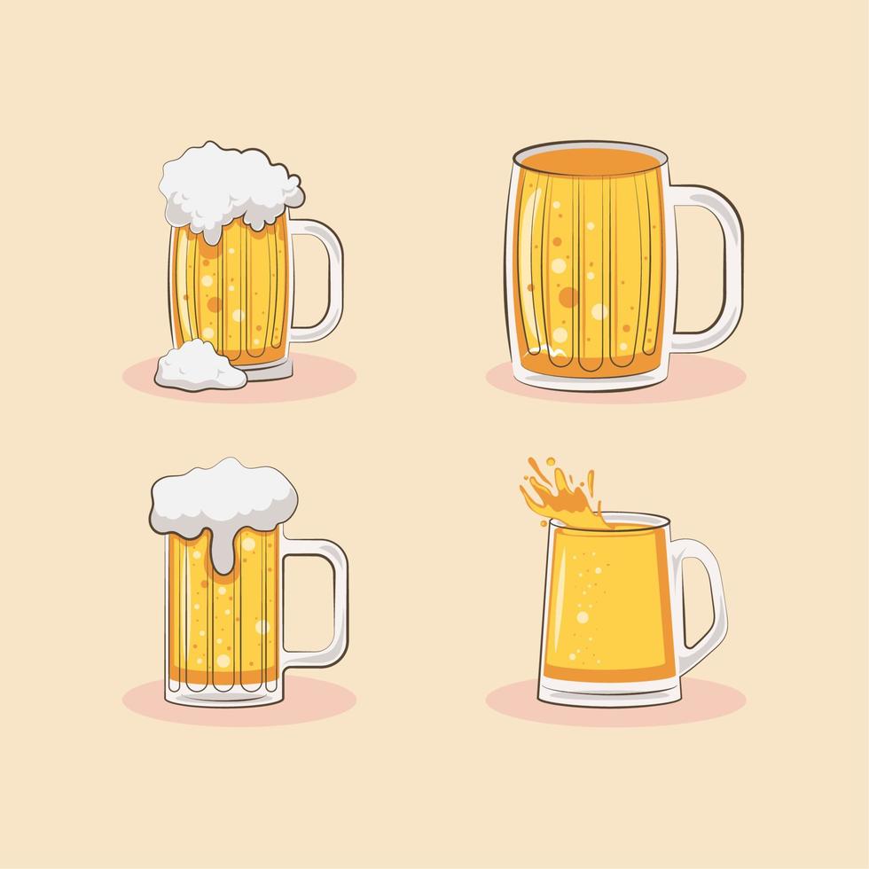 set beers glasses vector