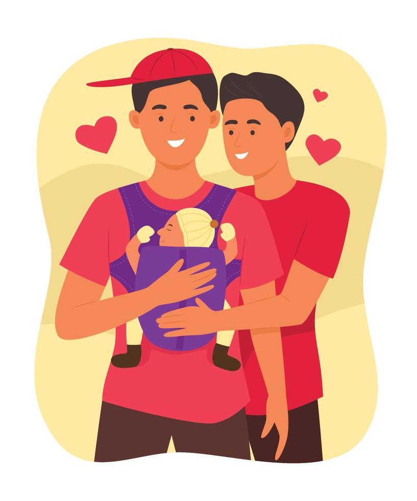 pareja de padres homosexuales cuidando a su hijo vector
