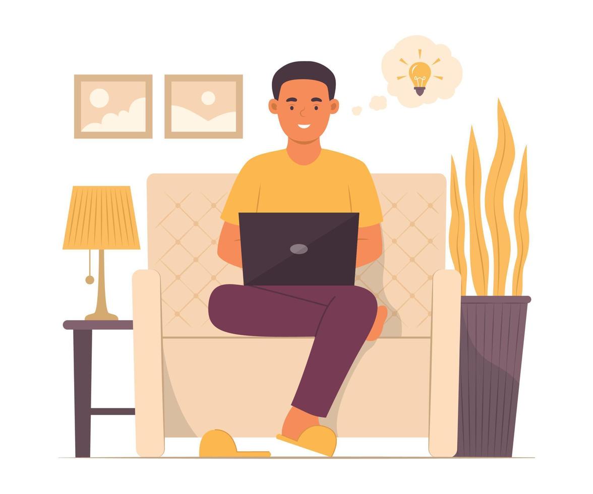 Freelance Man Online Working at Home vector