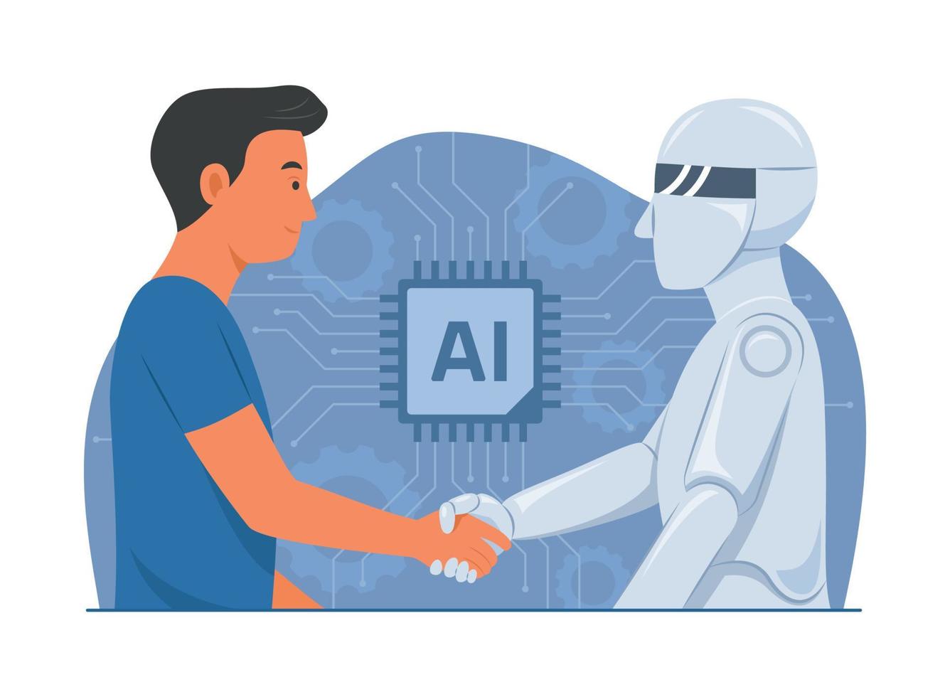 Human and Robot Shaking Hand Concept Illustration vector