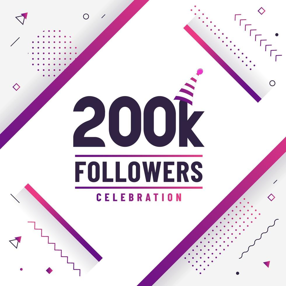 gracias 200k seguidores, 200000 seguidores celebración diseño colorido moderno. vector