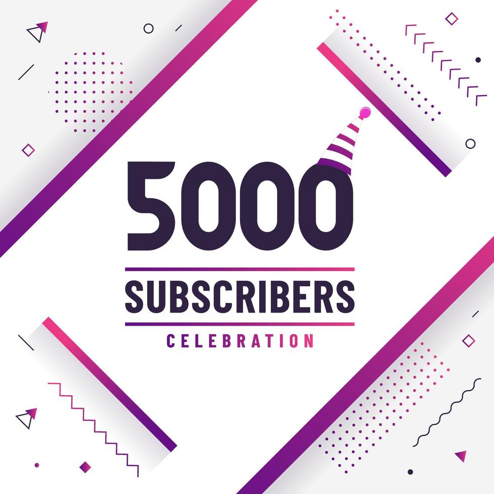 gracias 5000 suscriptores, 5k suscriptores celebración diseño moderno y colorido. vector