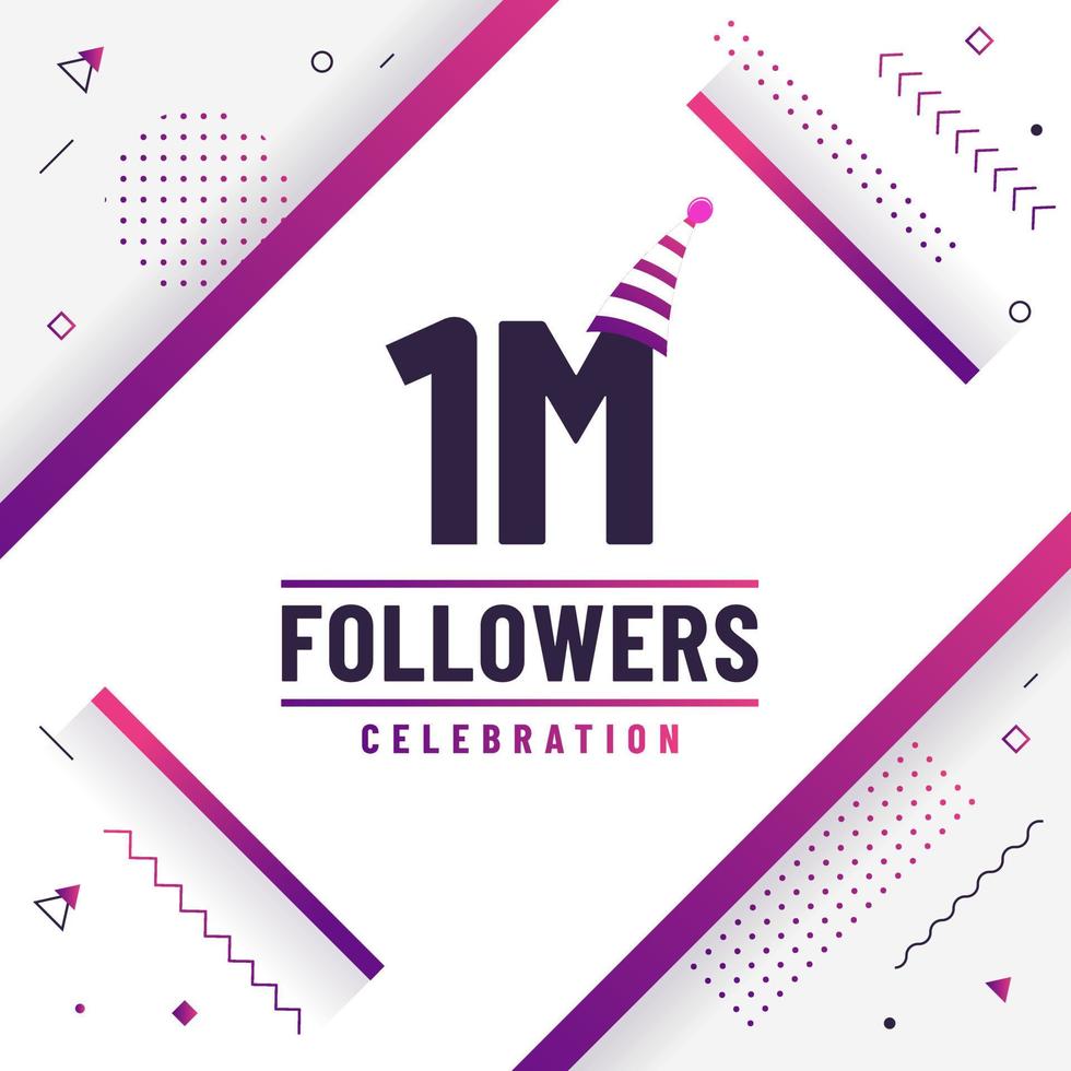 gracias 1 millón de seguidores, celebración de 1000000 seguidores, diseño moderno y colorido. vector