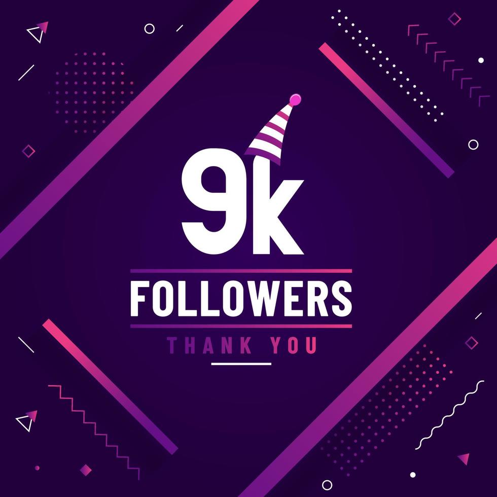 Thank you 9K followers, 9000 followers celebration modern colorful design. vector