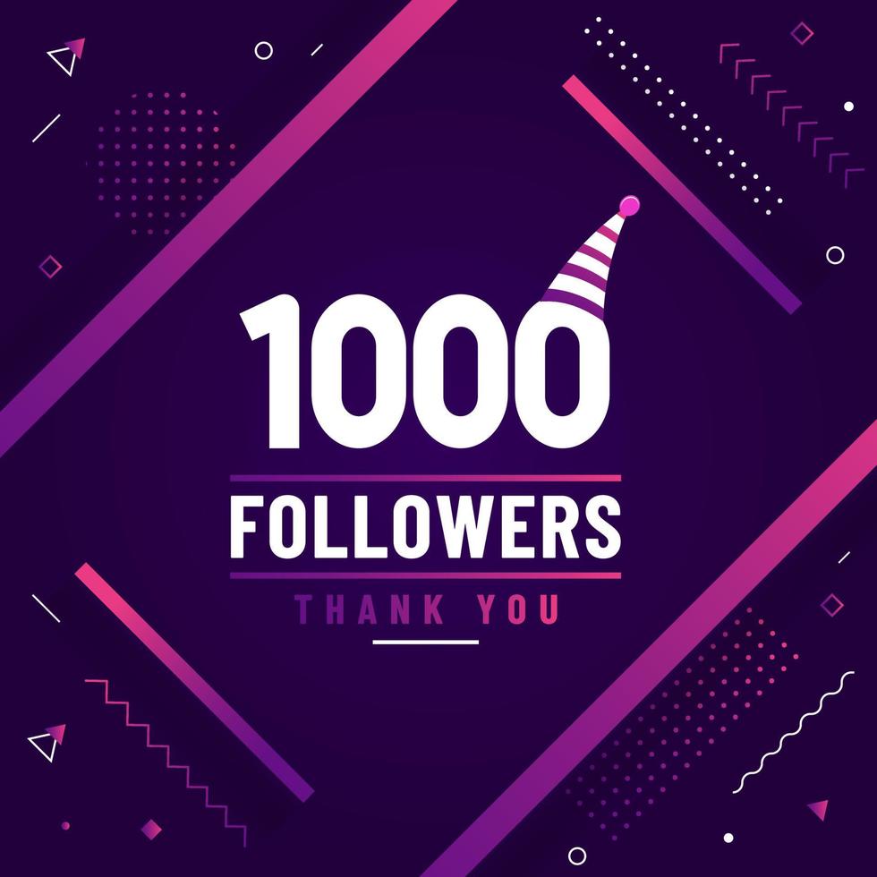 Thank you 1000 followers, 1K followers celebration modern colorful design. vector