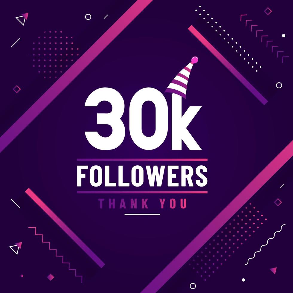 gracias 30k seguidores, 30000 seguidores celebración diseño colorido moderno. vector