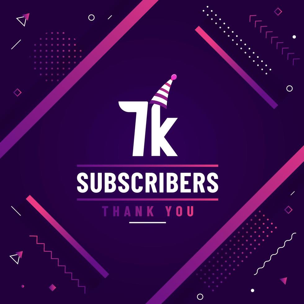 Thank you 7K subscribers, 7000 subscribers celebration modern colorful design. vector