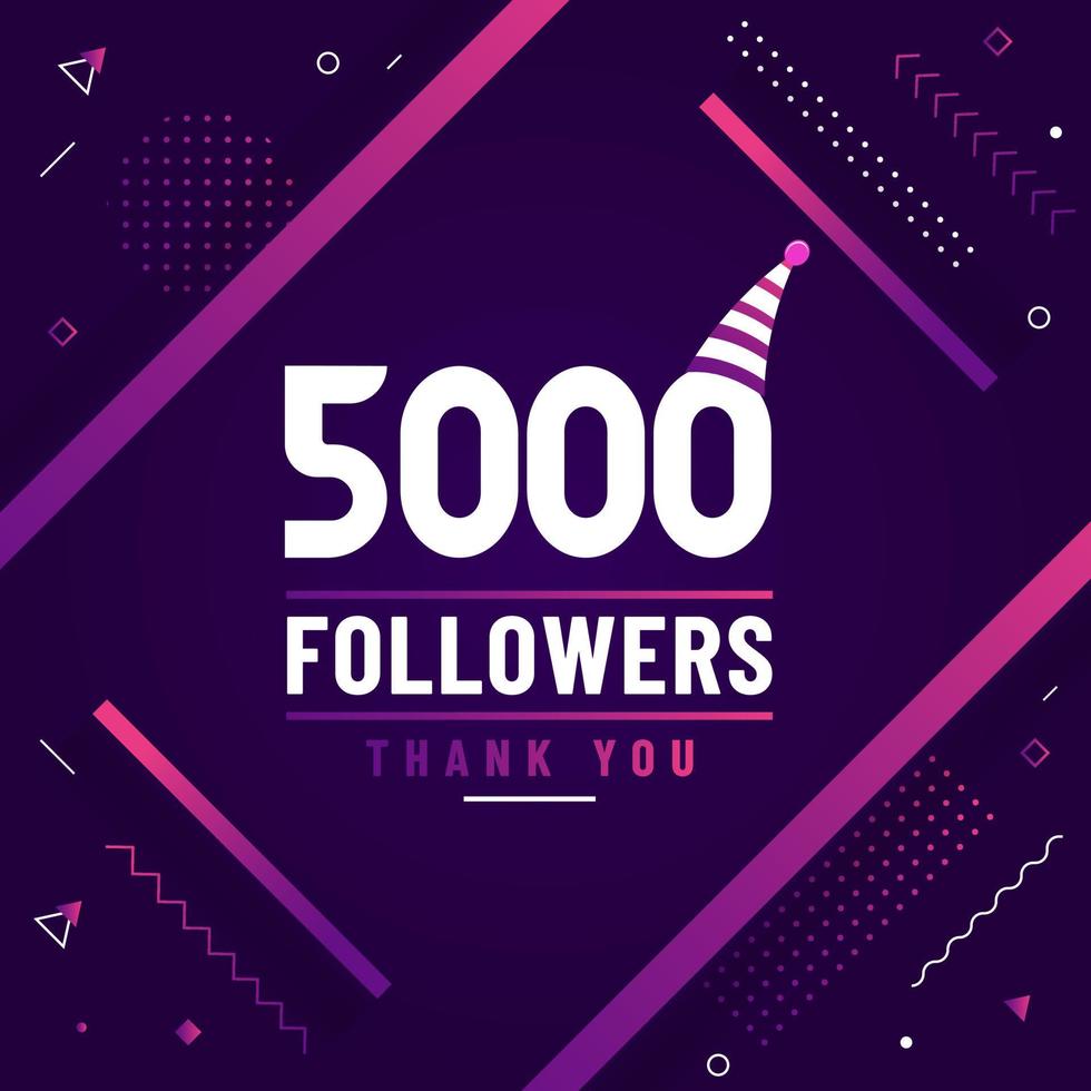 gracias 5000 seguidores, celebración de 5k seguidores diseño colorido moderno. vector