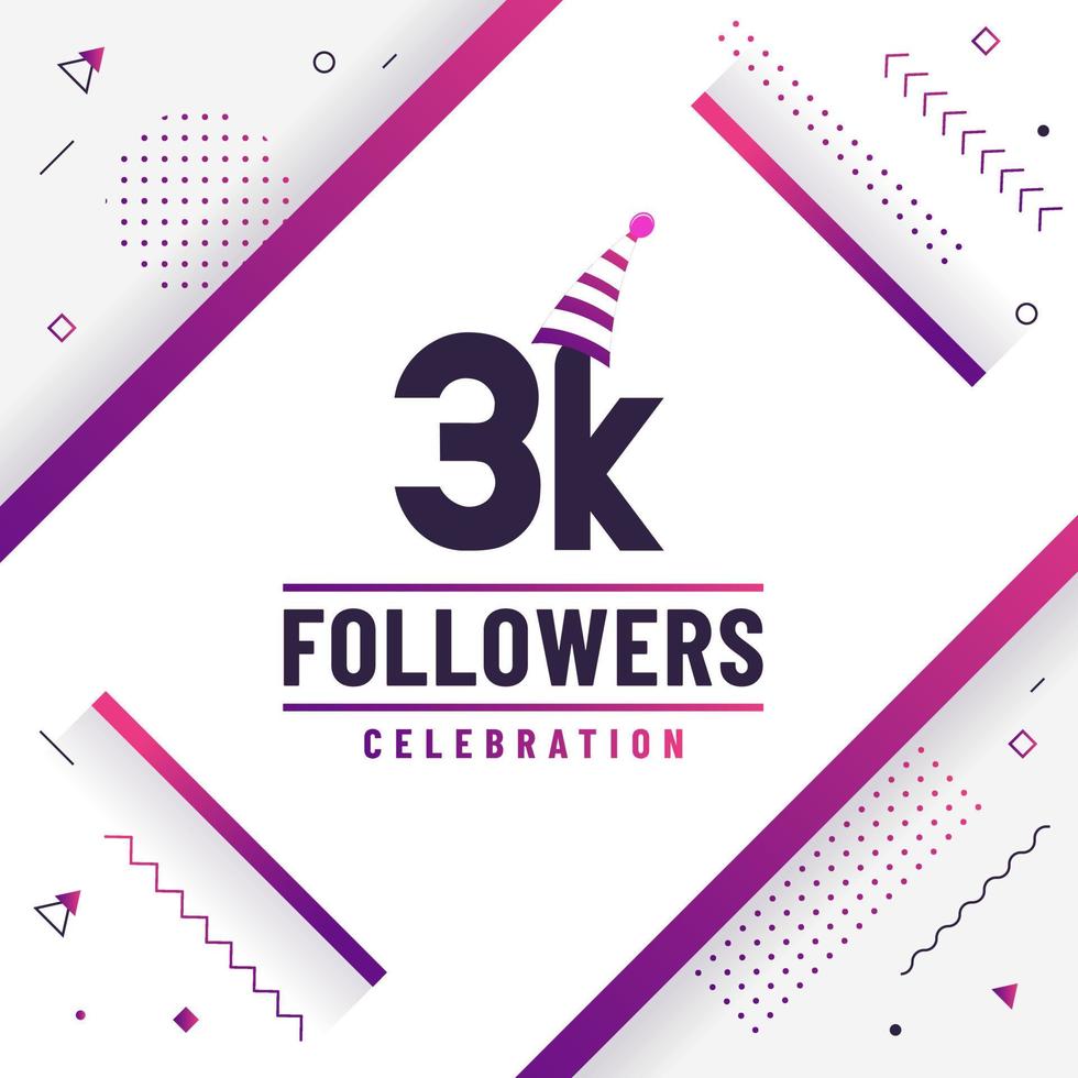 Thank you 3K followers, 3000 followers celebration modern colorful design. vector