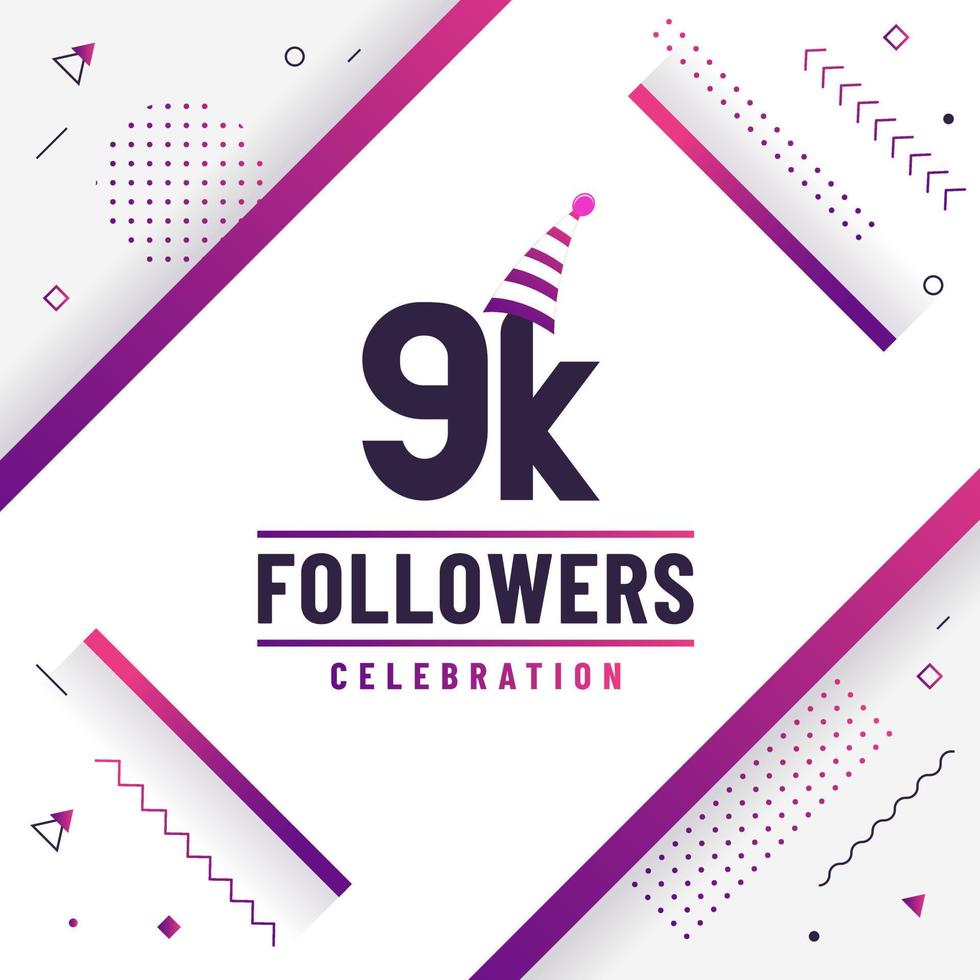 Thank you 9K followers, 9000 followers celebration modern colorful design. vector