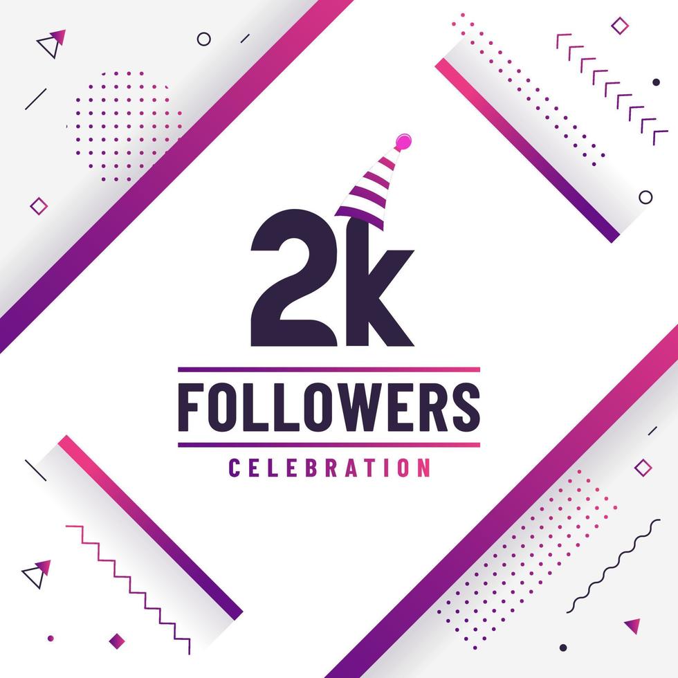 Thank you 2K followers, 2000 followers celebration modern colorful design. vector