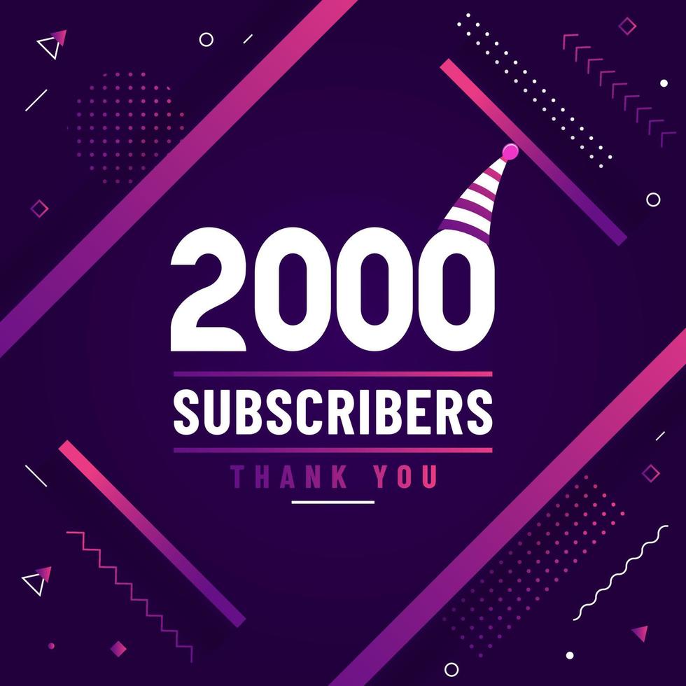 Thank you 2000 subscribers, 2K subscribers celebration modern colorful design. vector