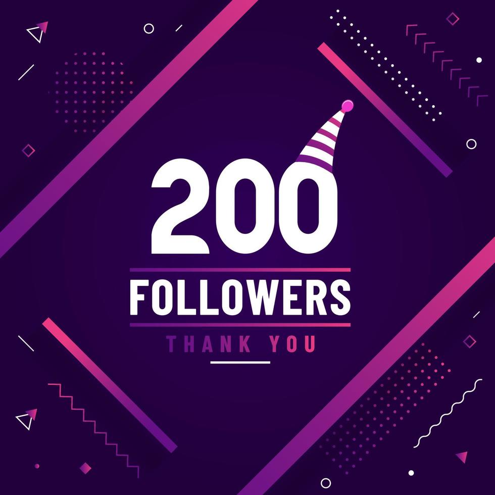 Thank you 200 followers celebration modern colorful design. vector