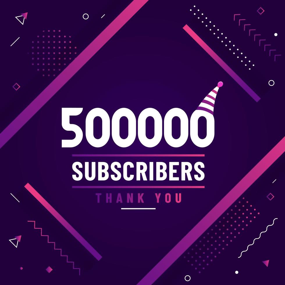 Thank you 500000 subscribers, 500K subscribers celebration modern colorful design. vector