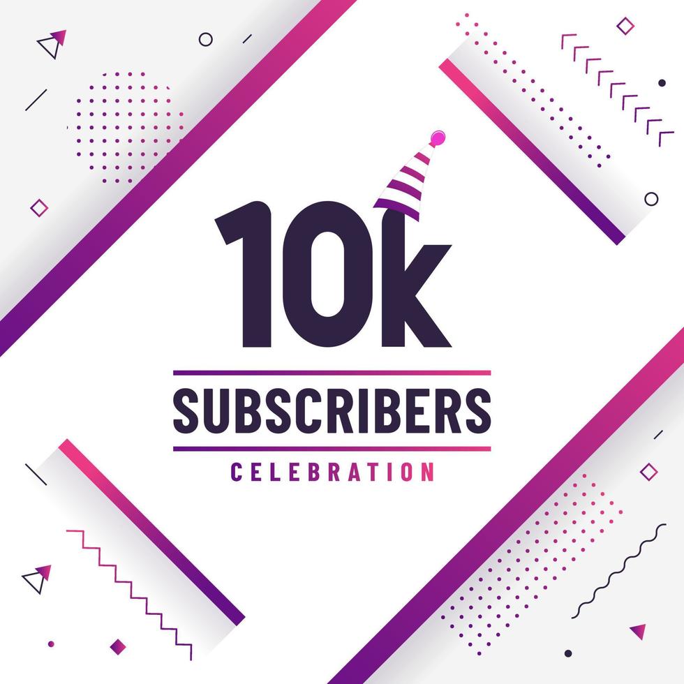 gracias 10k suscriptores, celebración de 10000 suscriptores diseño moderno y colorido. vector