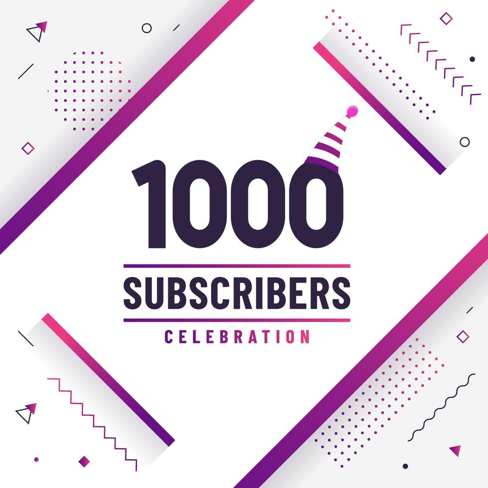 gracias 1000 suscriptores, 1k suscriptores celebración diseño moderno y colorido. vector