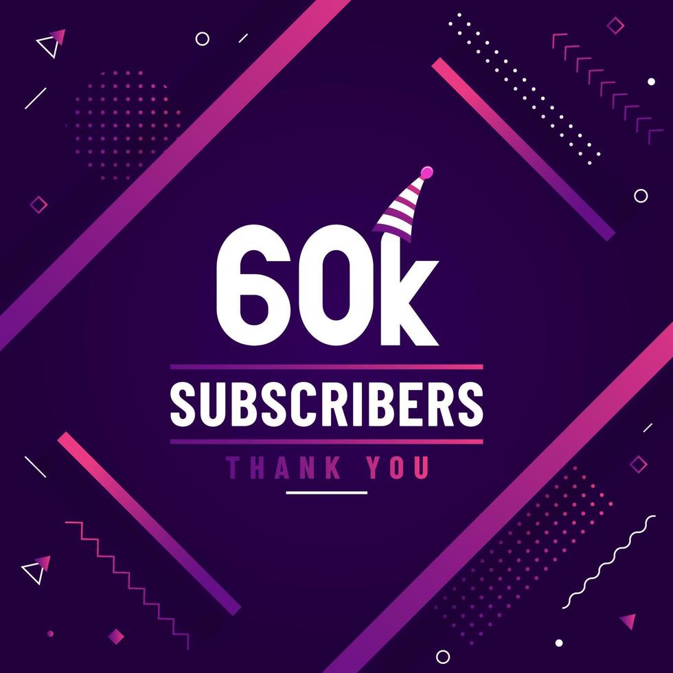 Thank you 60K subscribers, 60000 subscribers celebration modern colorful design. vector