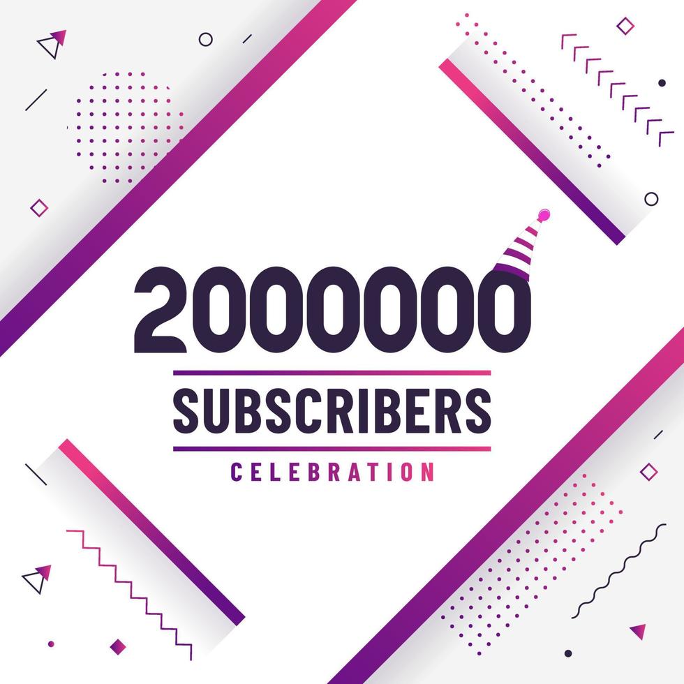 gracias 2000000 suscriptores, celebración de 2 millones de suscriptores diseño moderno y colorido. vector