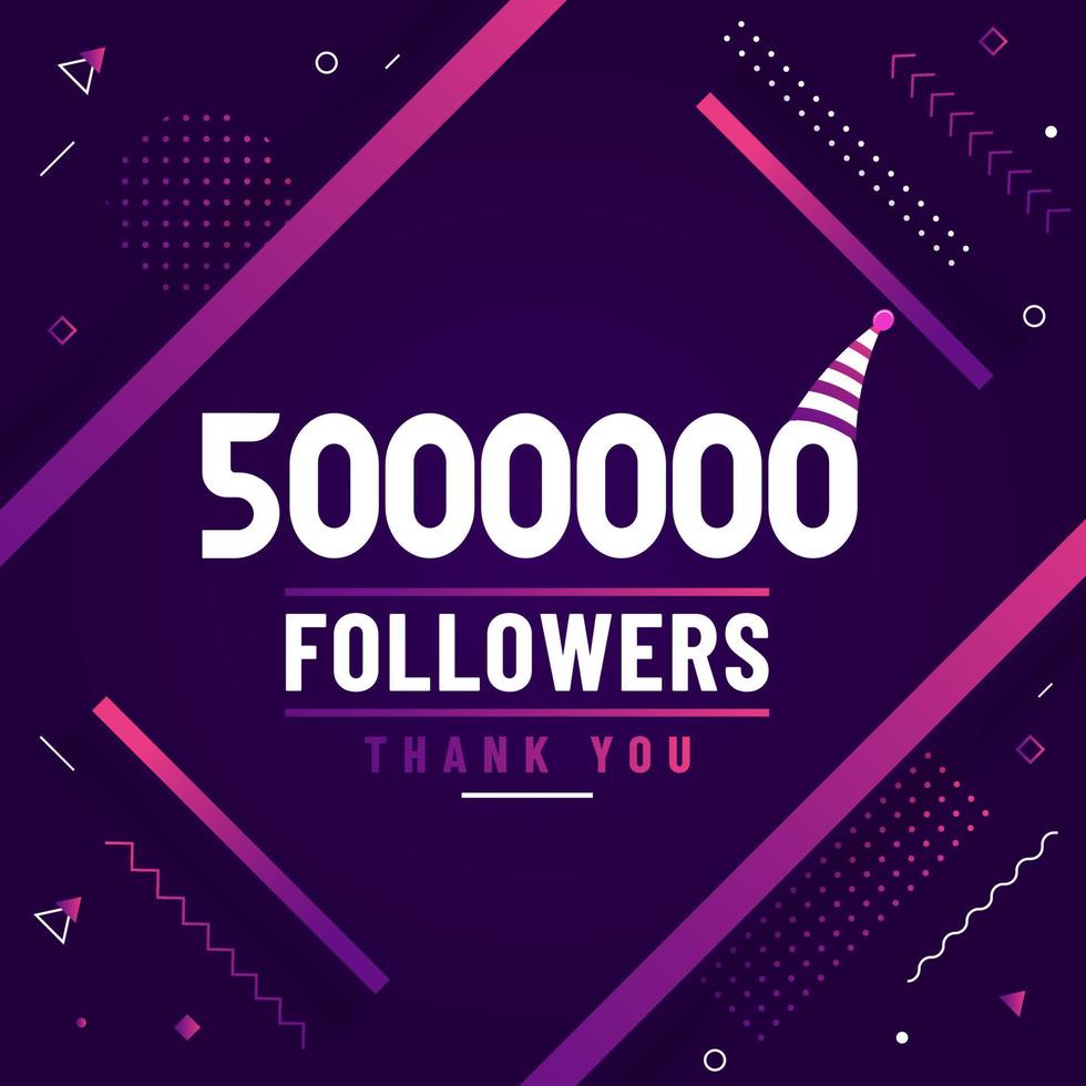 gracias 5000000 seguidores, celebración de 5 millones de seguidores diseño moderno y colorido. vector