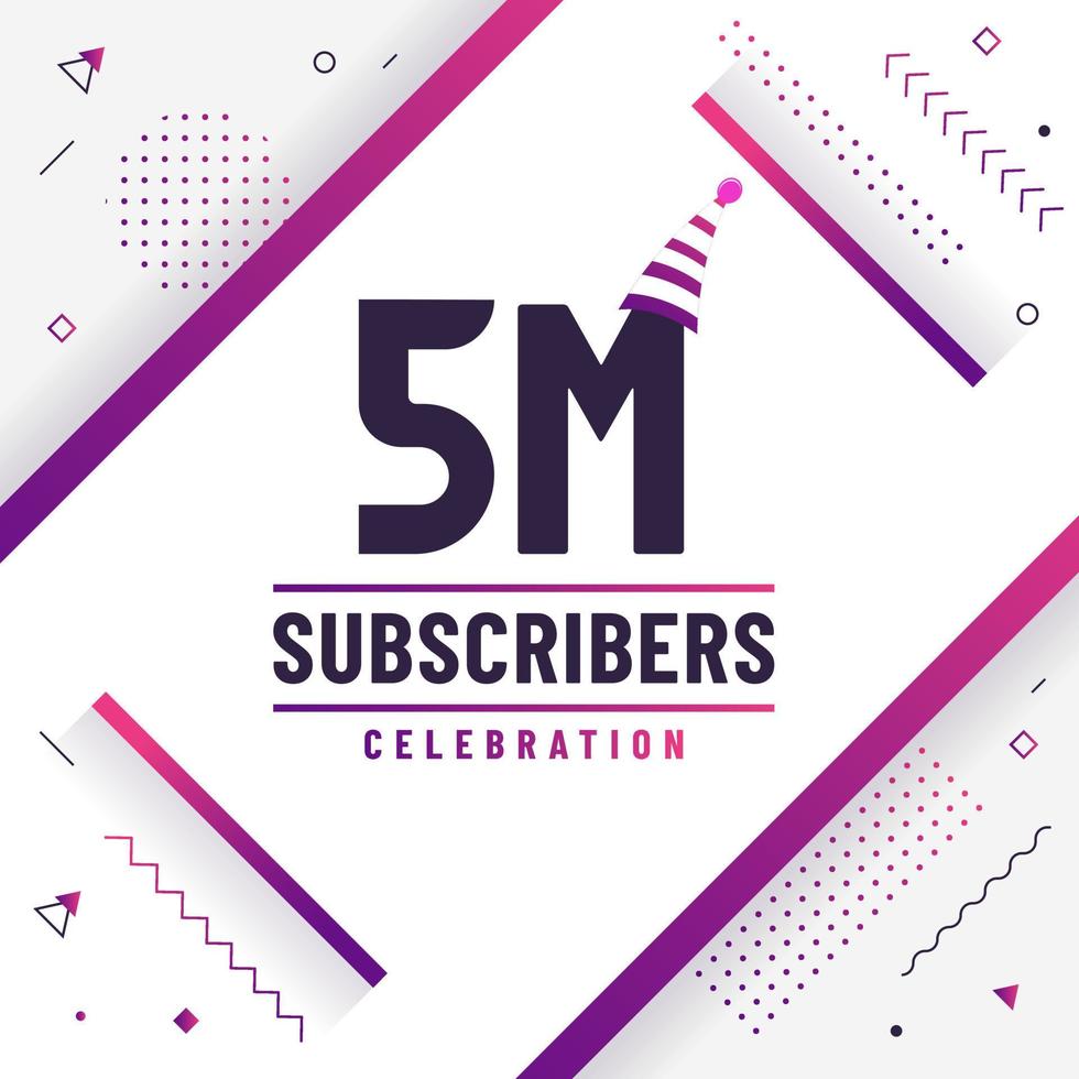 gracias 5 millones de suscriptores, 5000000 suscriptores celebración diseño colorido moderno. vector