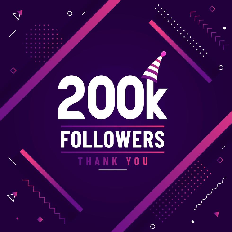 gracias 200k seguidores, 200000 seguidores celebración diseño colorido moderno. vector