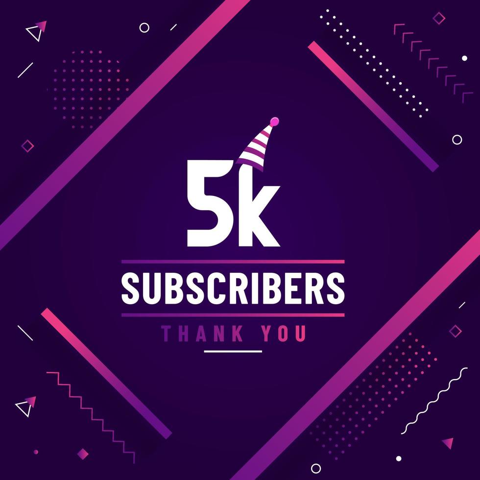 Thank you 5K subscribers, 5000 subscribers celebration modern colorful design. vector