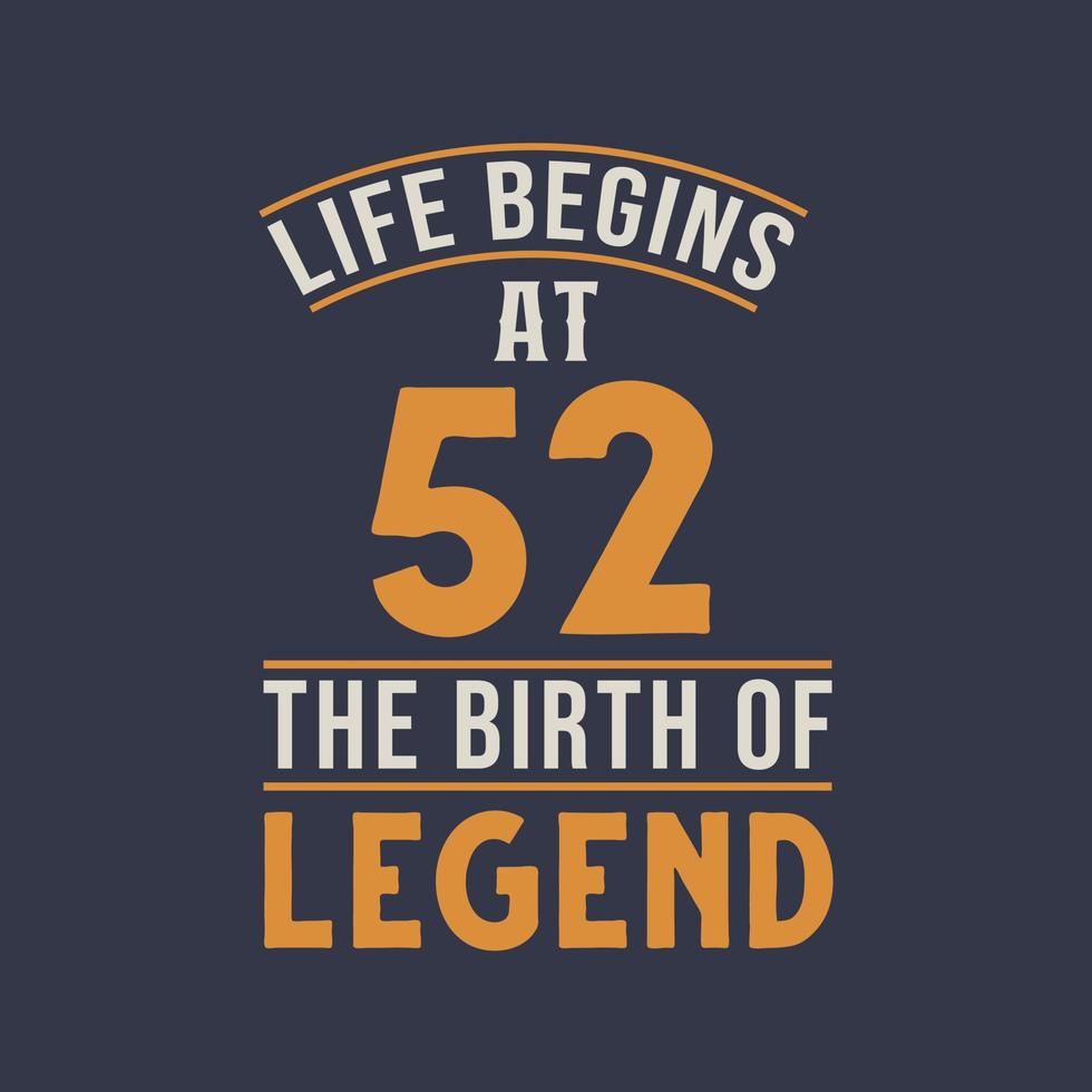 Life begins at 52 the birthday of legend, 52nd birthday retro vintage design vector