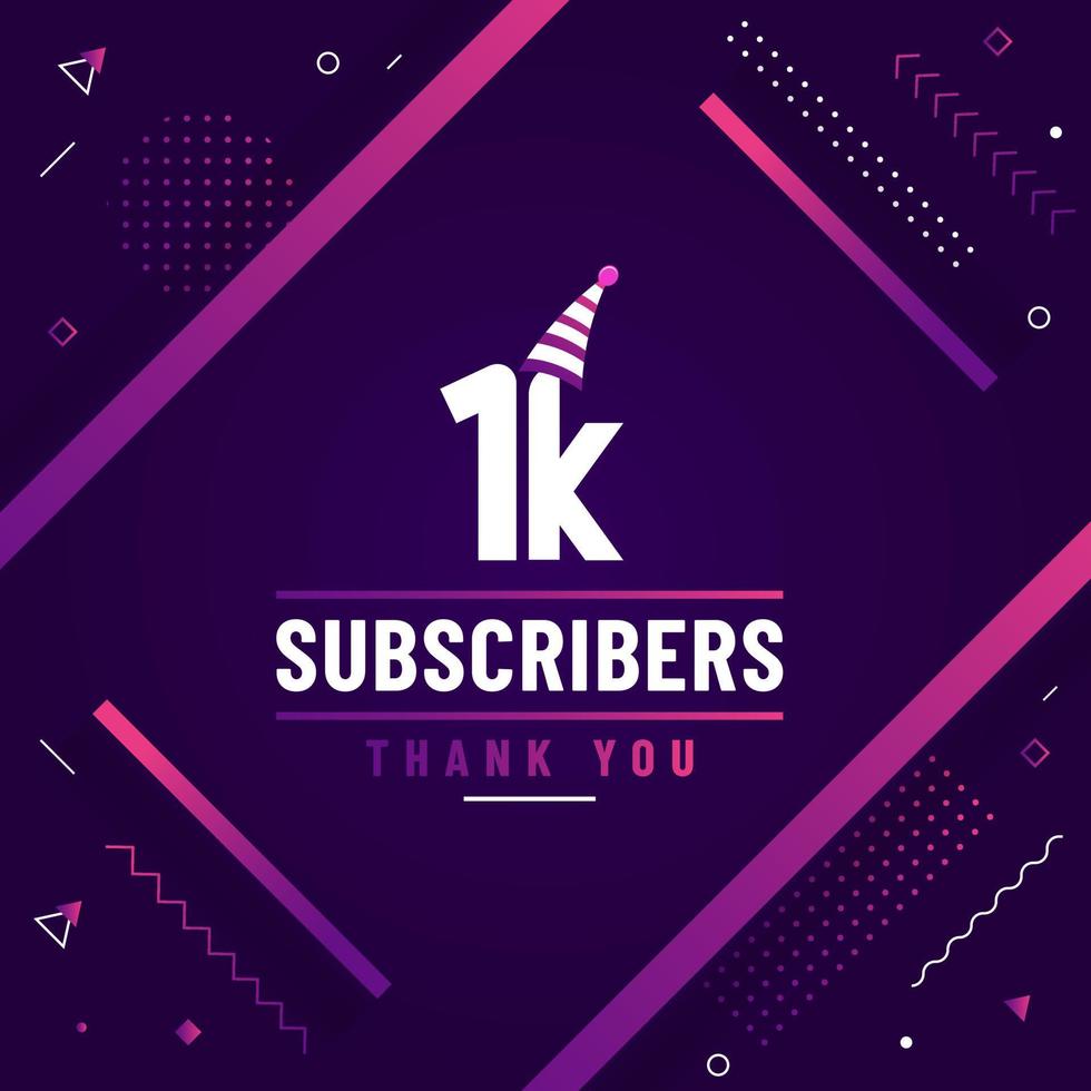 Thank you 1K subscribers, 1000 subscribers celebration modern colorful design. vector