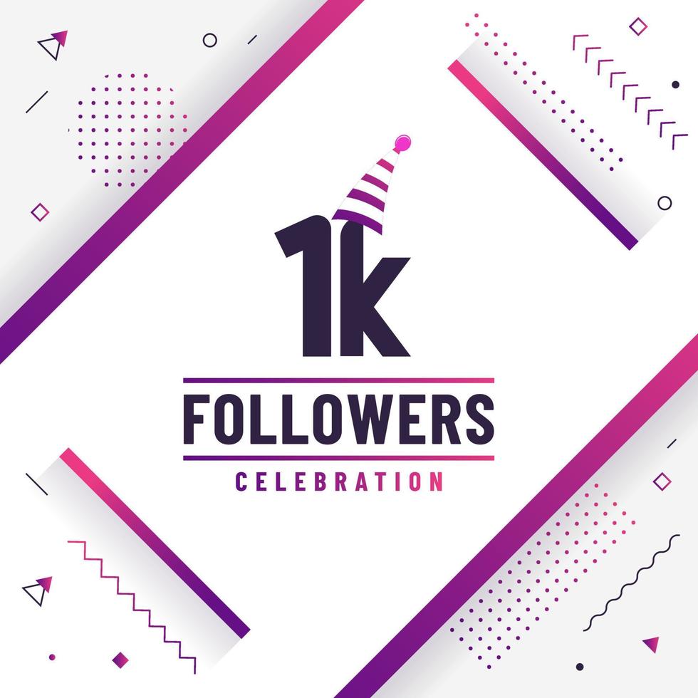 Thank you 1K followers, 1000 followers celebration modern colorful design. vector