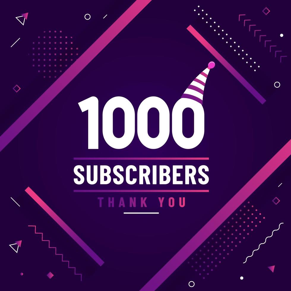 gracias 1000 suscriptores, 1k suscriptores celebración diseño moderno y colorido. vector