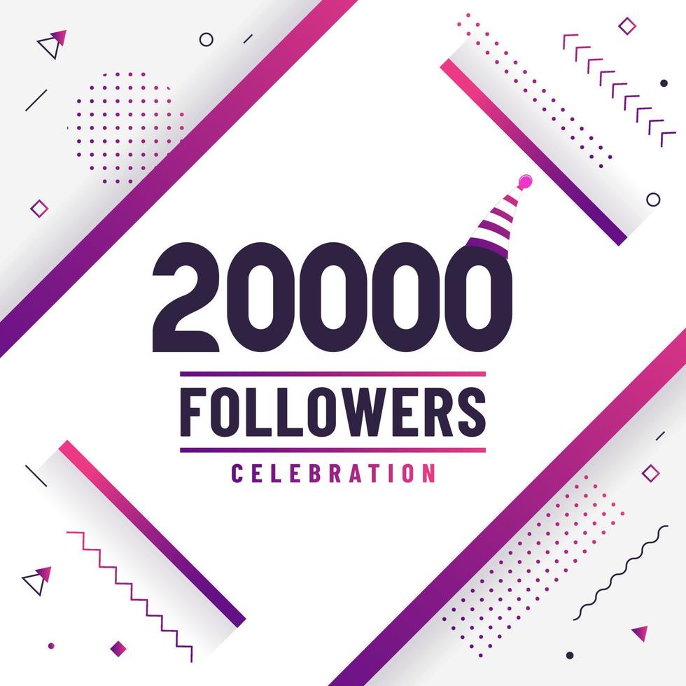 Thank you 20000 followers, 20K followers celebration modern colorful design. vector