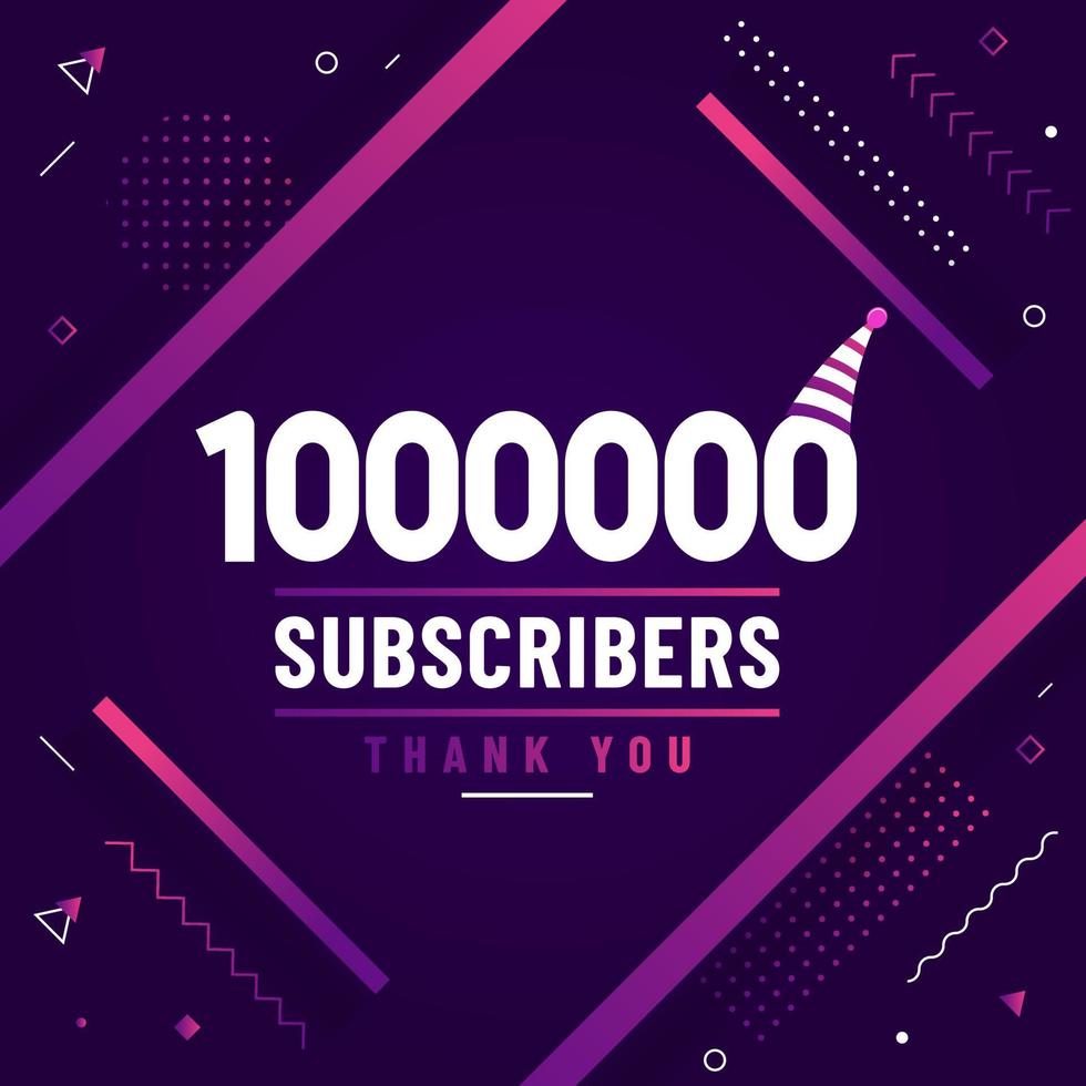 Thank you 1000000 subscribers, 1M subscribers celebration modern colorful design. vector