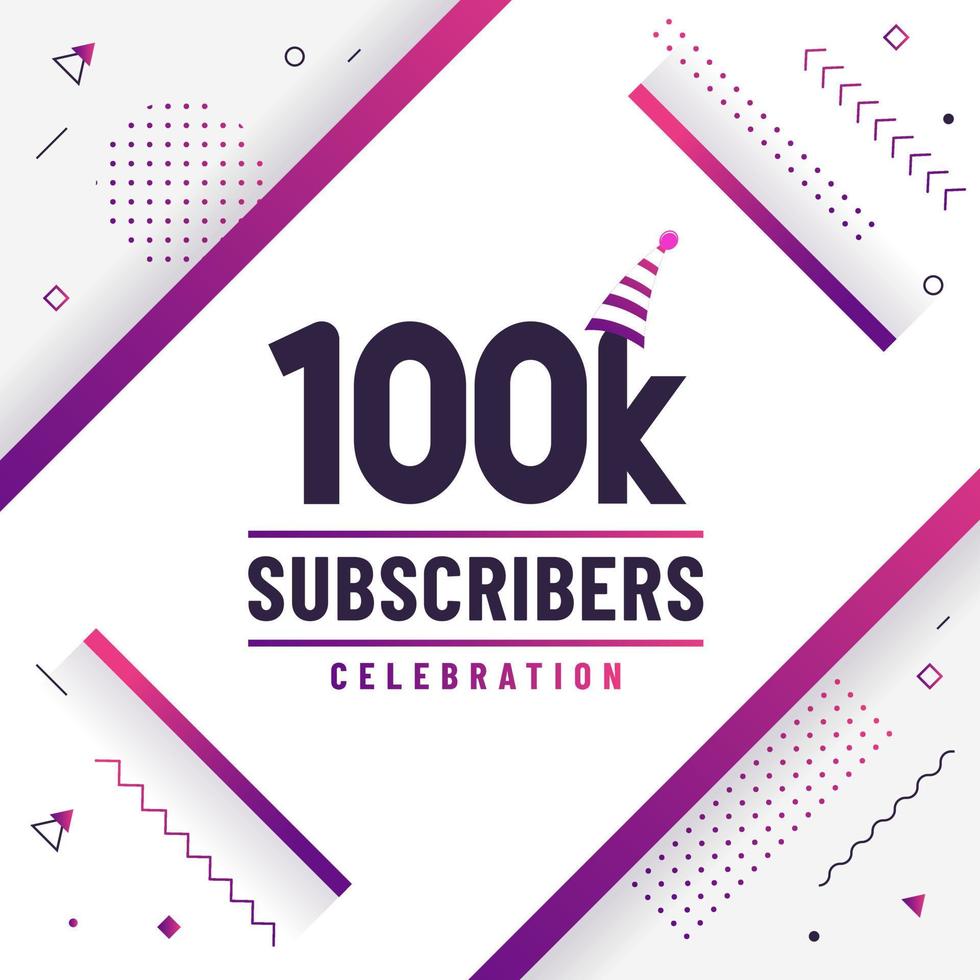 Thank you 100K subscribers, 100000 subscribers celebration modern colorful design. vector