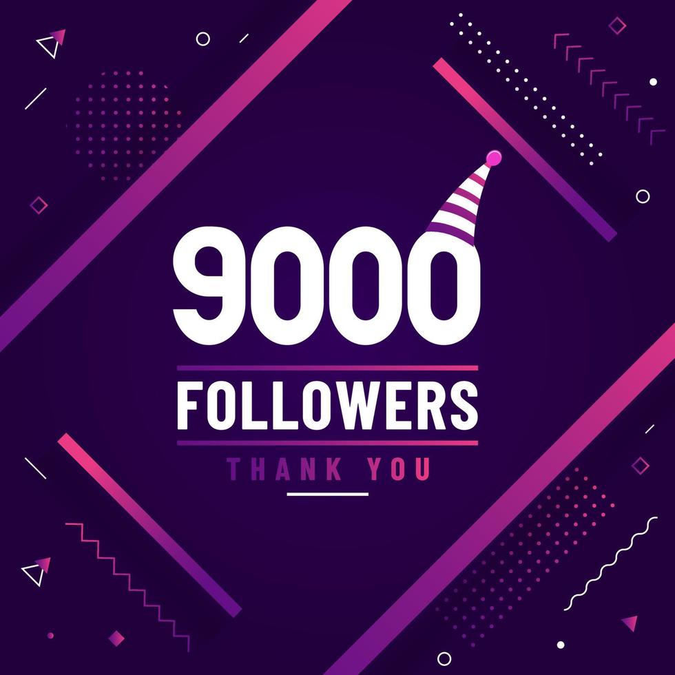 Thank you 9000 followers, 9K followers celebration modern colorful design. vector