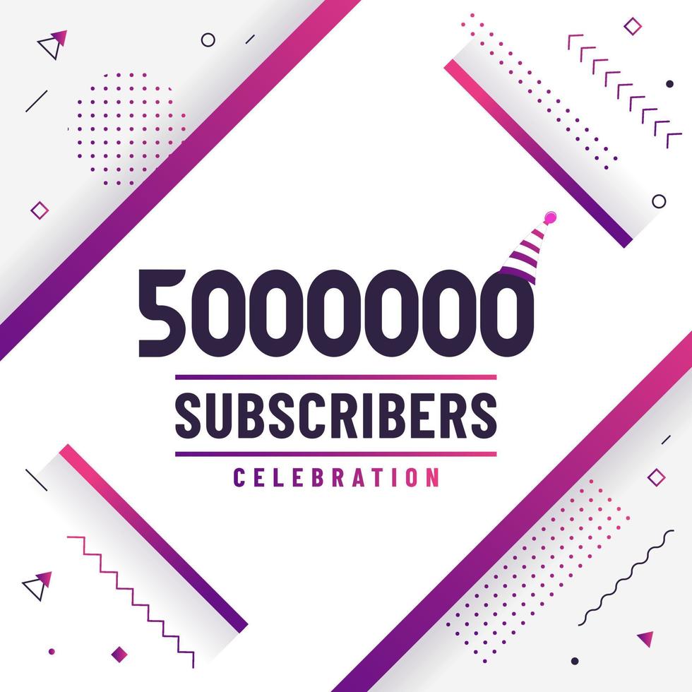 Thank you 5000000 subscribers, 5M subscribers celebration modern colorful design. vector